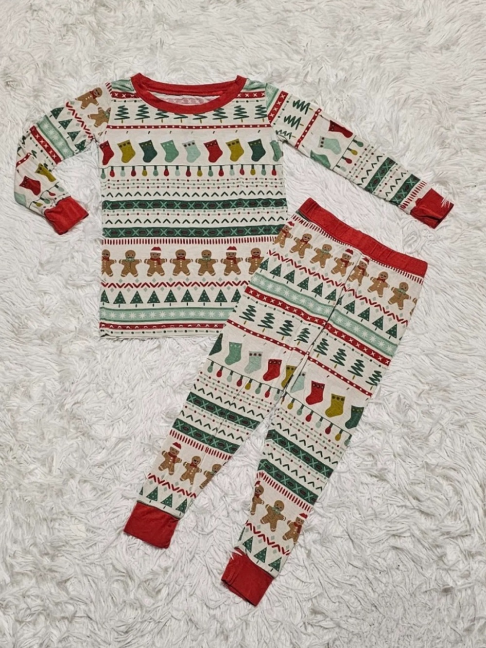 Little Sleepies Red, Green & Gold Christmas Stocking Pajama Set